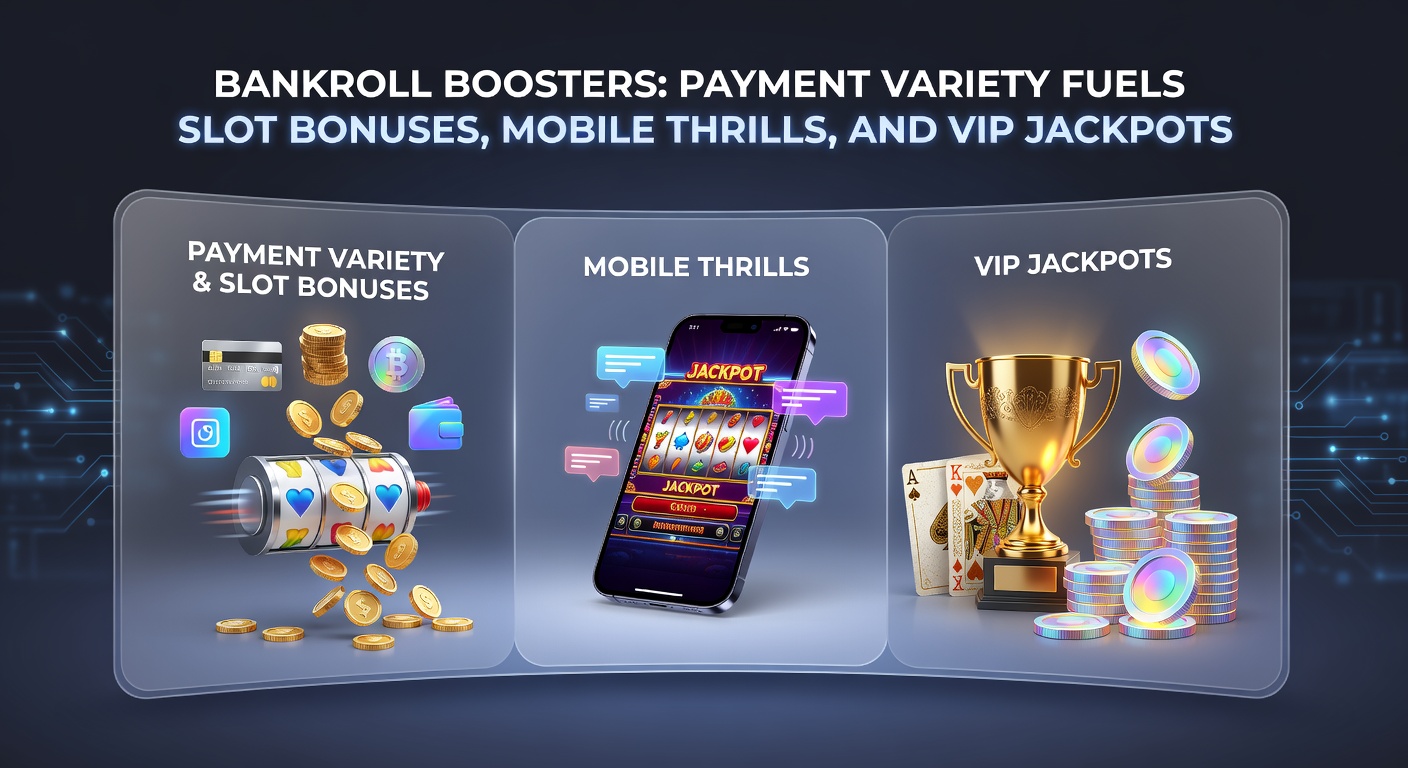 Vibrant slot machine reels spinning with glowing payment icons like cards, e-wallets, and crypto symbols overlayed, symbolizing boosted bankrolls and jackpot potential