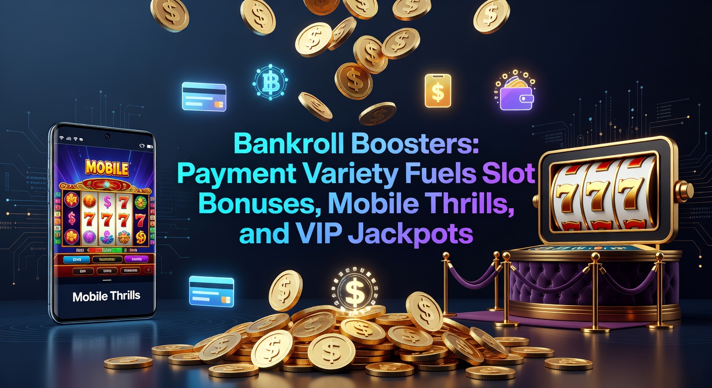 Smartphone screen displaying a mobile slot game with jackpot counters, surrounded by icons of fast payment apps like Google Pay, crypto wallets, and bank apps, highlighting on-the-go thrills and instant deposits