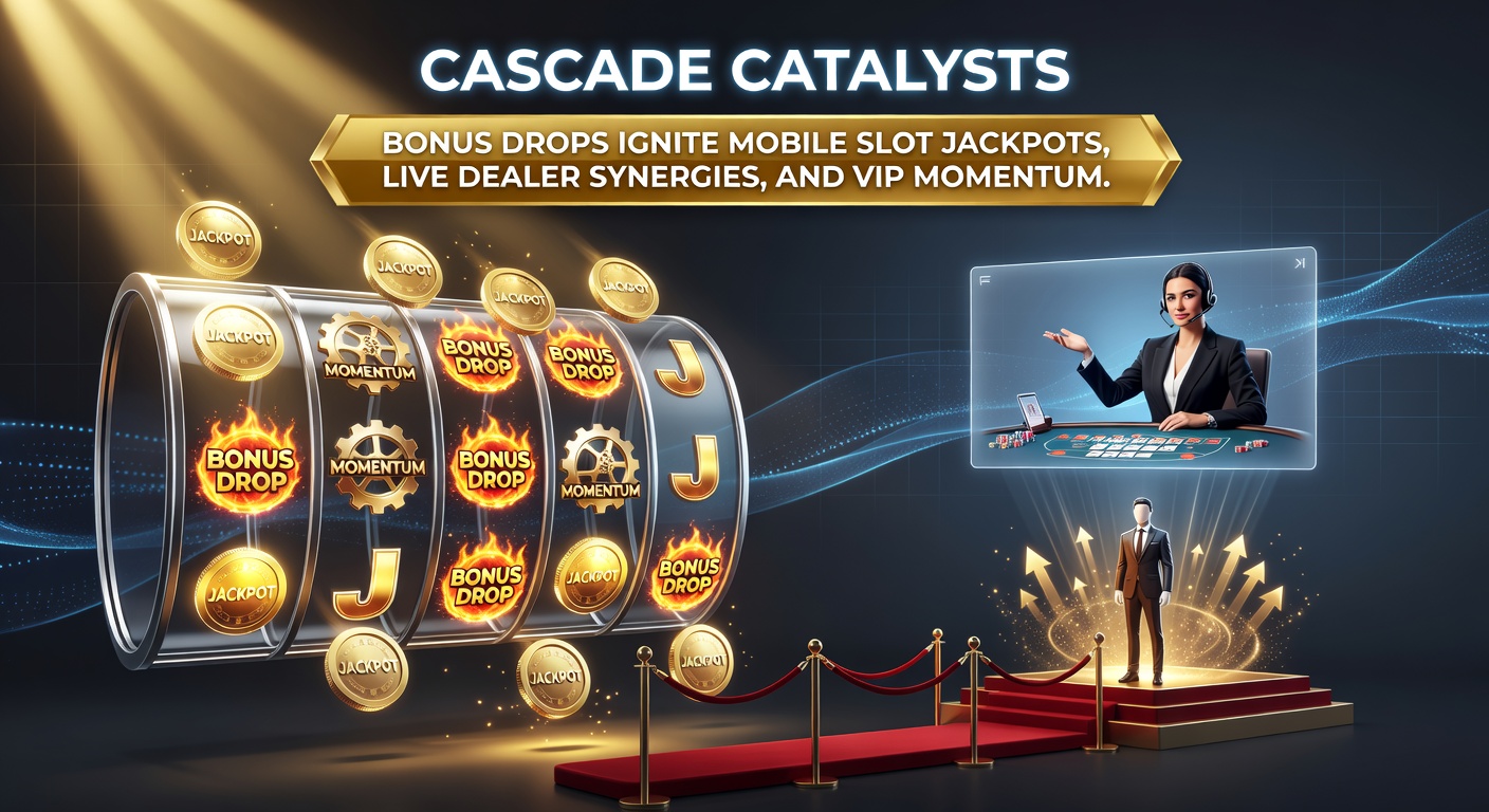 Dynamic live dealer table merging with cascading slot reels, bonus meters flashing, and VIP badges glowing on a mobile interface