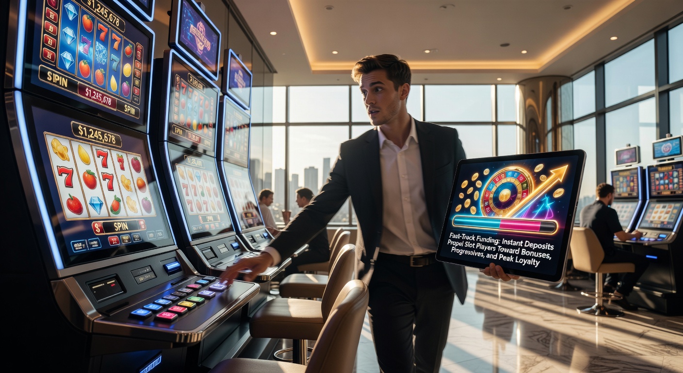 Dynamic graphic of progressive jackpot counters racing upward alongside instant deposit icons and slot reels exploding with wins, capturing the thrill of rapid funding in jackpot pursuits