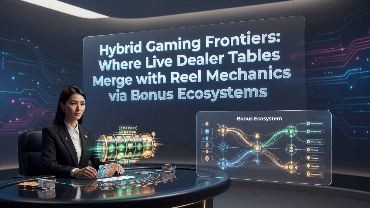 Screenshot-style view of a hybrid casino interface displaying live dealer stream alongside slot reels with shared bonus meter and payment options