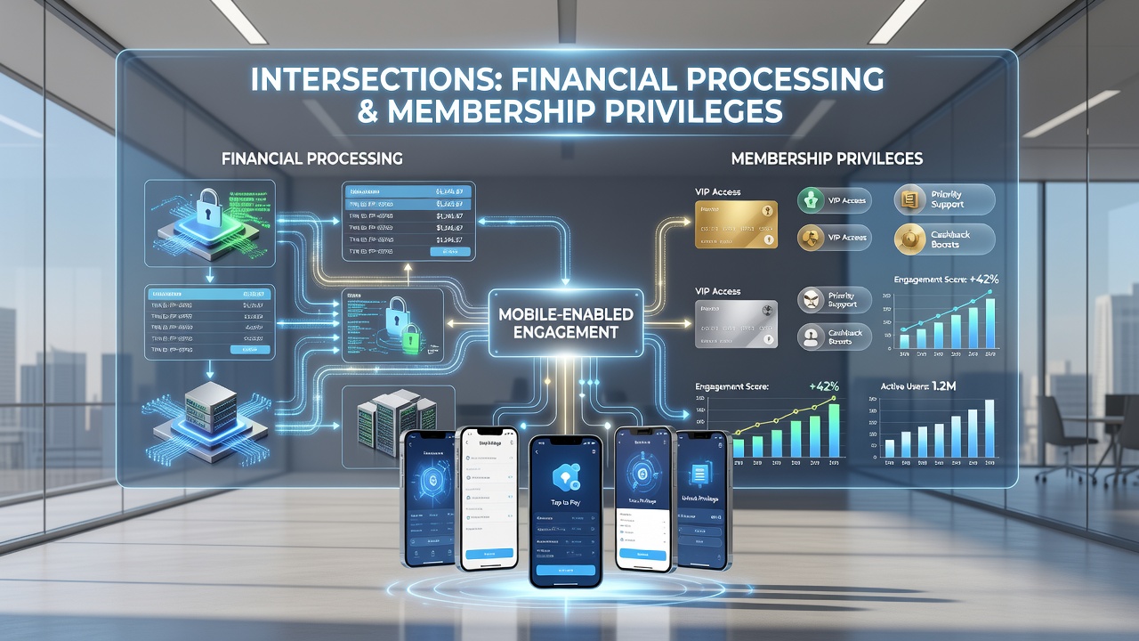 Split screen view showing financial transaction dashboard on left and membership privilege dashboard on right within a mobile live reel application