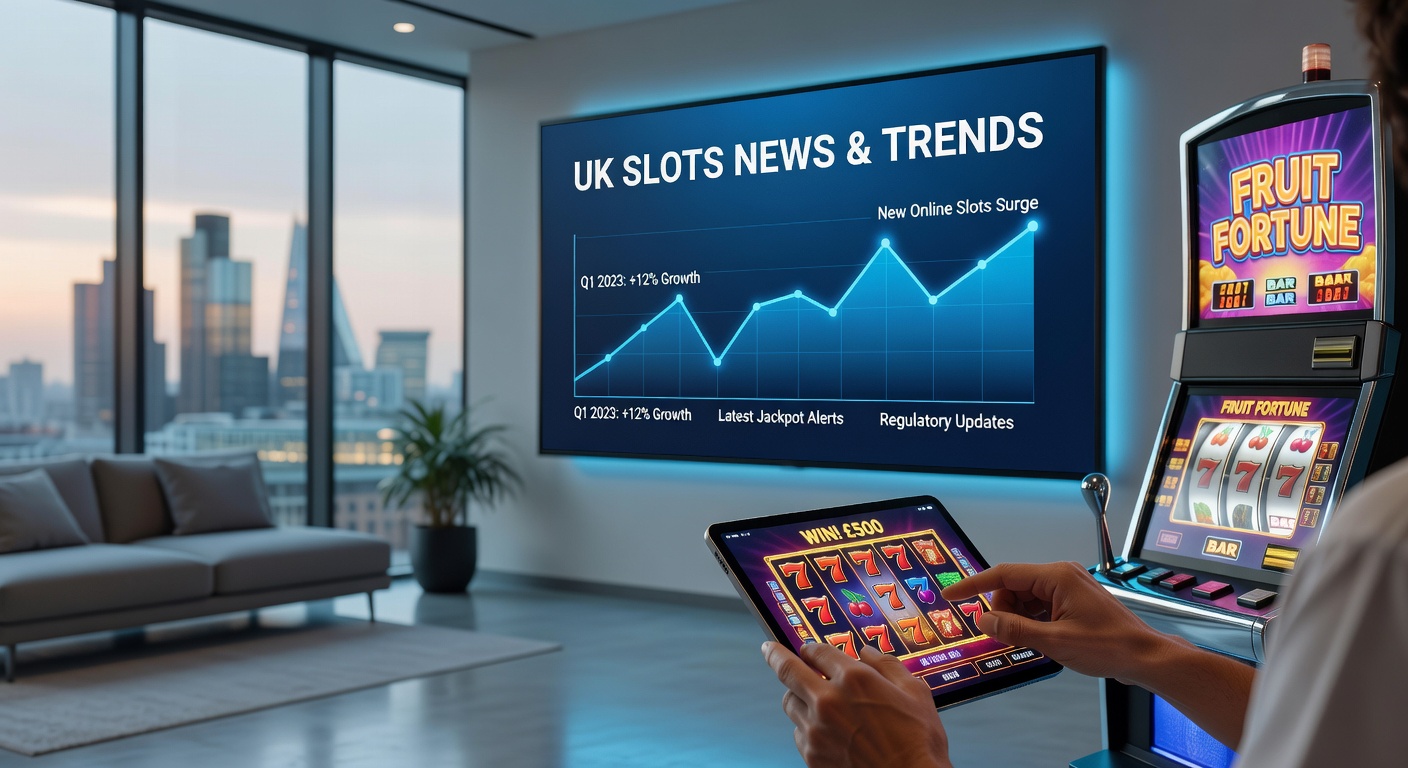 Digital slot machine reels spinning vibrantly against a backdrop of UK regulatory documents, symbolizing record-breaking activity amid new rules