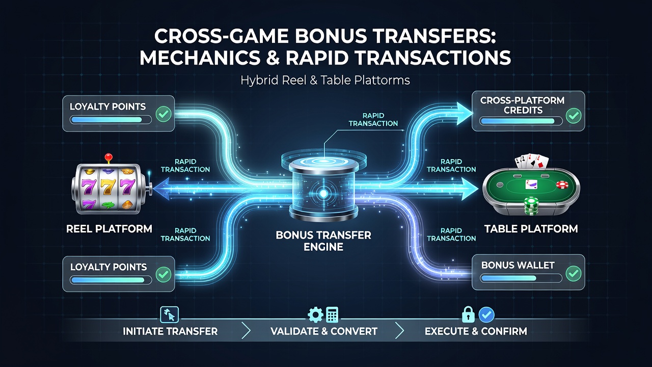 Flowchart showing rapid transaction processing steps for bonus transfers in hybrid casino platforms