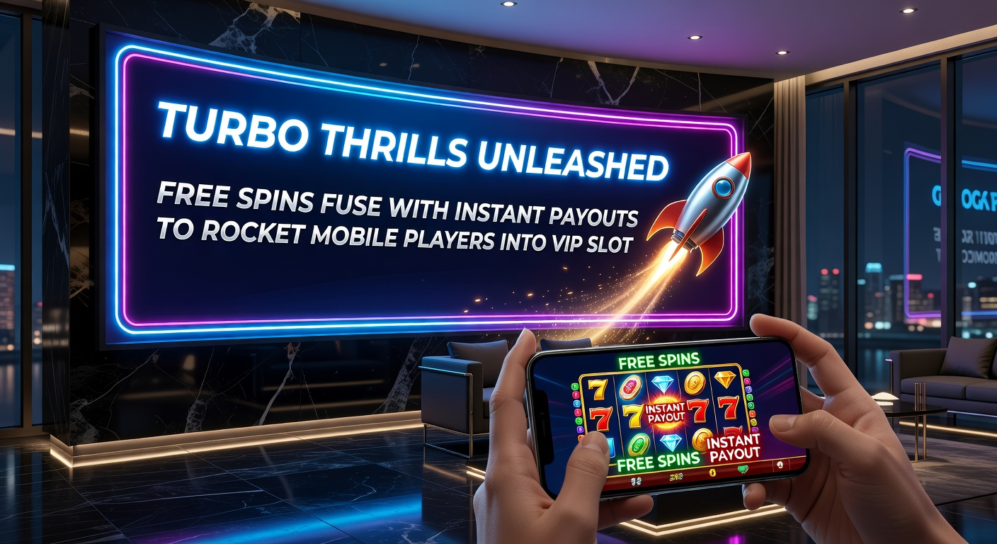 Dynamic graphic of a slot win converting to instant cashout on a smartphone, with VIP badge glowing and rocket trail symbolizing rapid ascent